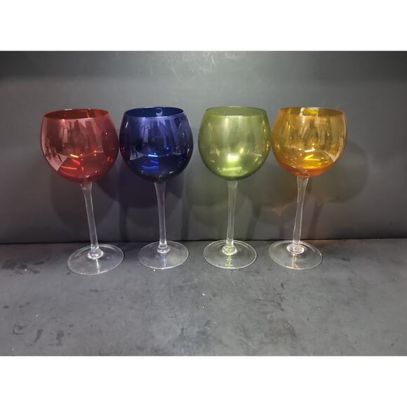 Hand Blown Balloon Wine Glasses, Vintage Cocktail Goblets, Mid-Century Stems‎ - Picture 1 of 9